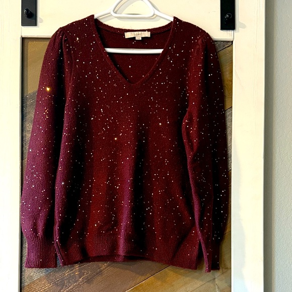 LOFT Deep Red Speckled V-Neck Sweater - Picture 1 of 1